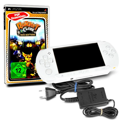 Psp E1004 Console Blanc/Blanc # 50A +Câble Du Chargeur + Ratchet & Clank Size
