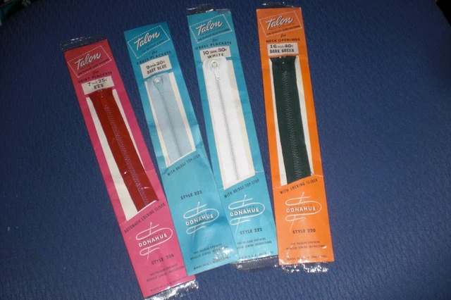 Vintage Lot of 4 Talon Zippers in Original Packaging