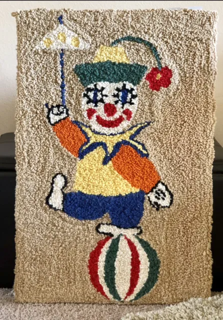 Vintage American Thread Co. Clown Punch Loop Type Rug - Wood Framed - Hand Made