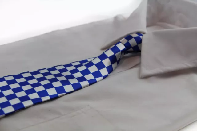 Kids Boys Blue & White Patterned Elastic Neck Tie - Small Checkers