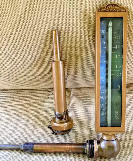 Antique Tagliabue Mfg. Brass Industrial Tank Thermometer Rare Unique Steampunk