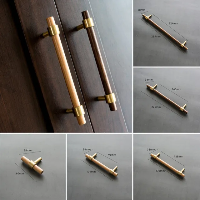 Wooden Brass Cabinet Pull Cupboard Drawer Knob Wardrobe Furniture Door Handles