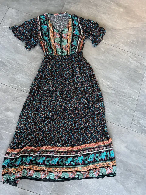 Bohemian Mandala Gypsy Boho Milk Maid Maxi Dress Sz 10 12 New