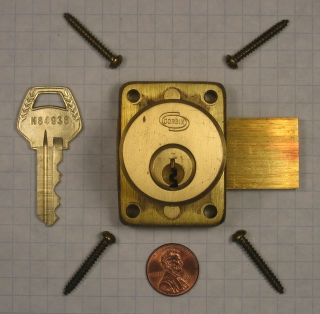 CORBIN N0764L Lock, Satin Brass, For 7/8" Thickness, Key 