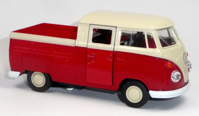 VW Bulli T1 Doppelkabine Pritsche rot Modellauto 1:37 Metall Spritzguss WELLY