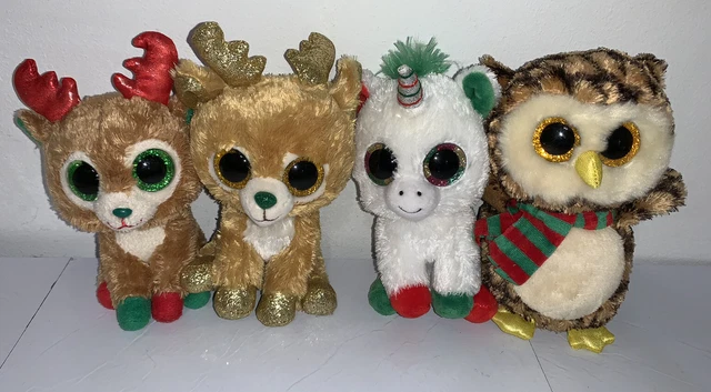 Christmas Ty Beanie Baby Boo Lot of 4 Wise Candy Cane Alpine Glitzy