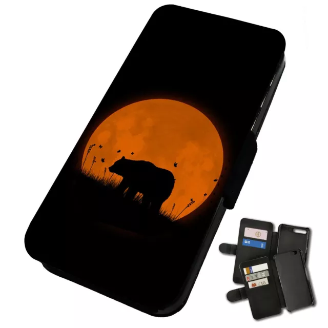 Printed Faux Leather Flip Phone Case Samsung - Bear Silhouette - Animals