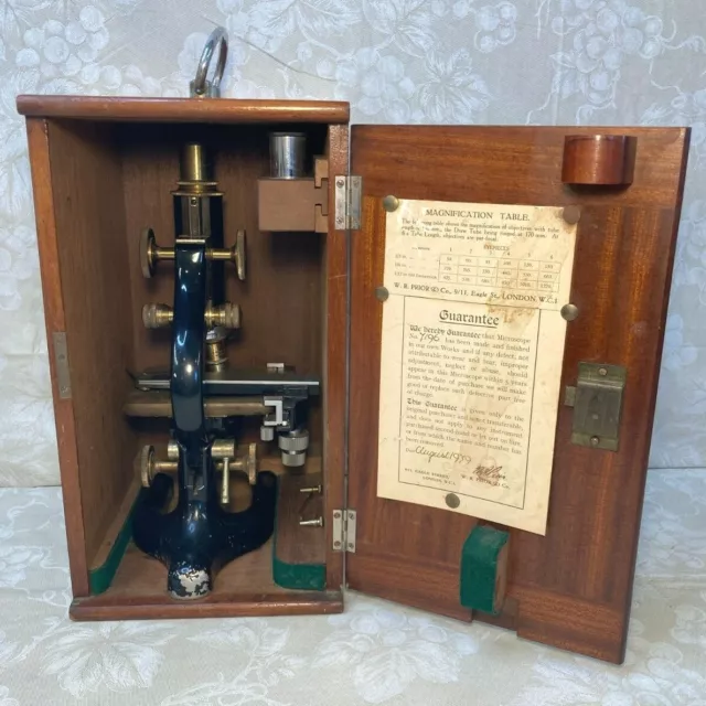 Antique W R Prior & Co Microscope in Case 1939