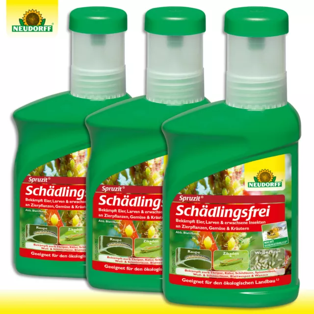 Neudorff Spruzit 3 x 250ml Schädlingsfrei Blumen Pflanzen Gemüse Blattläuse