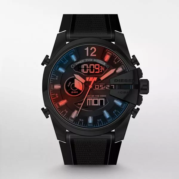 Montre Homme DIESEL MEGA CHIEF DZ4548 Silicone Noir Digital Chrono Alarm