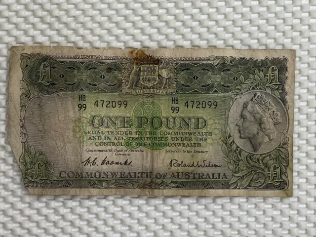 1953 One Pound Coombs/Wilson Australian Banknote - HB99 prefix