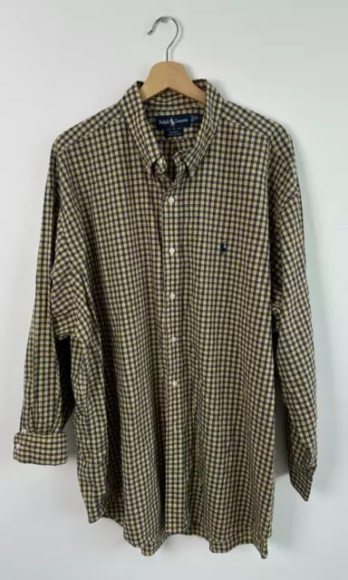 Ralph Lauren Shirt Mens Checkered Blake Long sleeve yellow/blue XXL 2XL