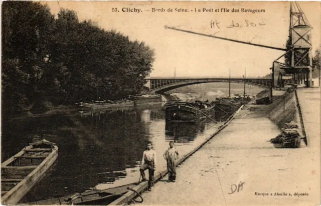 CPA CLICHY - Bords de Seine - Le Pont et l'Ile des Ravageurs (581344)
