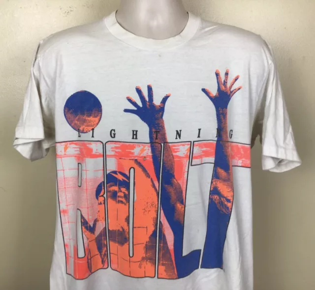 Vtg 80s 90s Lightning Bolt Beach Volleyball T-Shirt White XL Surf Skate Brand