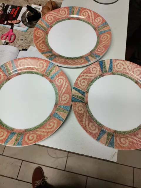Corelle Vintage 10" Dinner Plates-Sand Art Pattern (Lot Of 7)