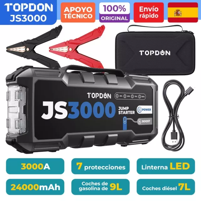 TOPDON JS3000 arrancador de batería de coche Safe Booster 3000A banco de energía