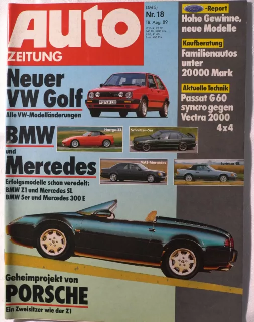 Auto Zeitung 18/89 mit Porsche 911 und Carrera 4, BMW Z 1, Mercedes SL