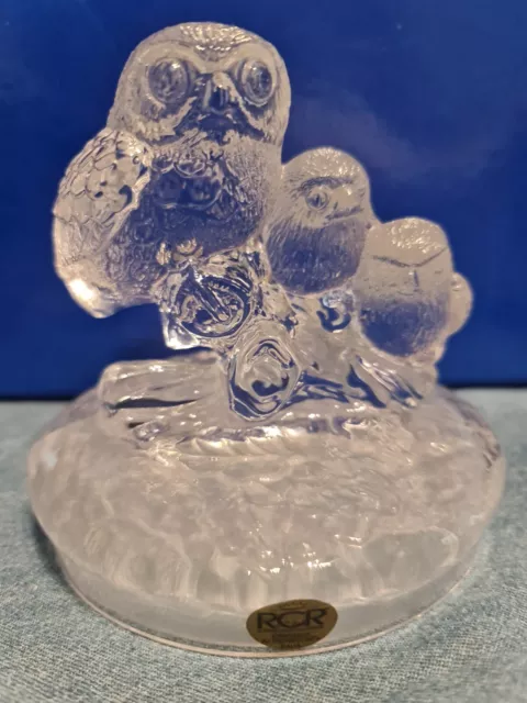 RCR..Rock Crystal Rock..Italian Crystal Glass OWL TRIO Ornament figurine NEW Tag