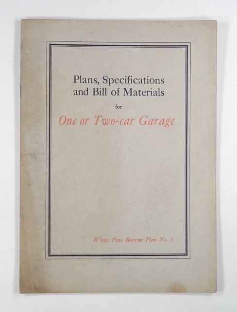 1917 planos de garaje para uno/dos autos especificaciones y lista de materiales oficina de pino blanco #3 {c}
