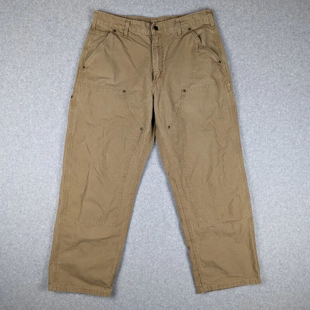 Carhartt Double Knee Canvas Pants Men's 34X30 Dungaree Fit Work Front Khaki Tan