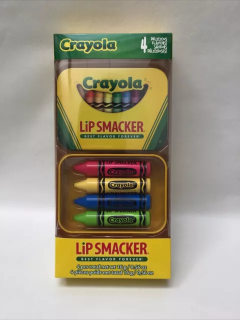 Lip Smacker CRAYOLA Lip Balm Set Best Flavor Forever 4 Sticks WITH TIN CONTAINER