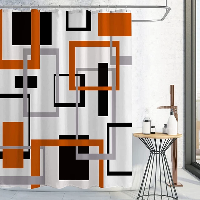 Burnt Orange Shower Curtain, Mid Century Modern Geometric Shower Curtain Set, Ab