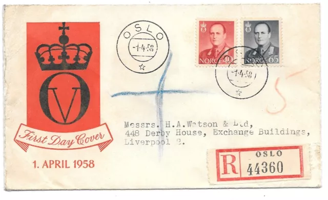 NORVEGIA 1958 francobolli (2) King Olaf copertina primo giorno, Fa.ii, come da scansione #CS