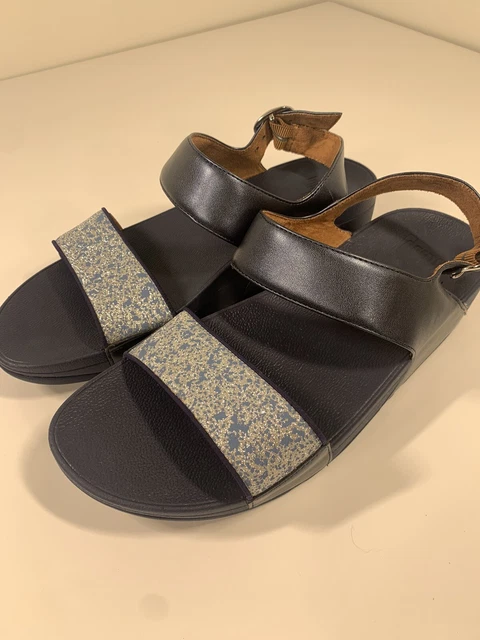 Fitflop Lulu Glitter Splash Back Strap Sandals Navy womens size 9