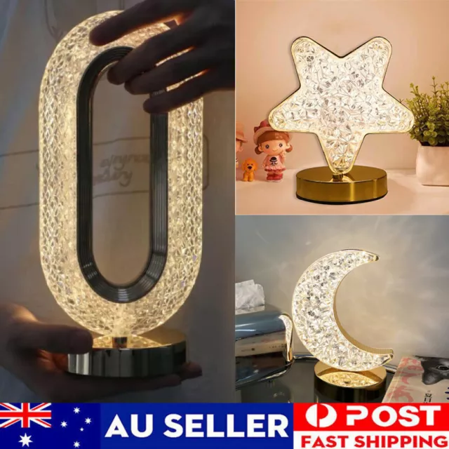 LED Crystal Table Lamp Touch Sensor Dimmable Bedroom Bedside Desk Night Light