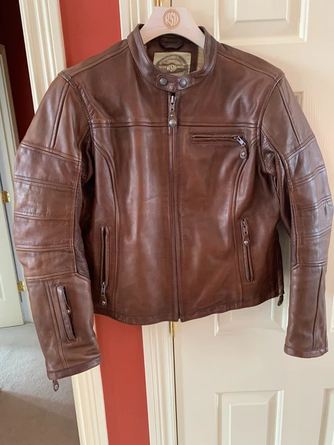 Roland Sands Women Maven Cafe Racer Leather Armored Motorcycle Jacket Large L