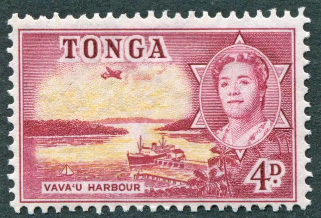 TONGA 1953 4d yellow and deep rose-carmine SG106 mint MH FG Vava'u Harbour #A04