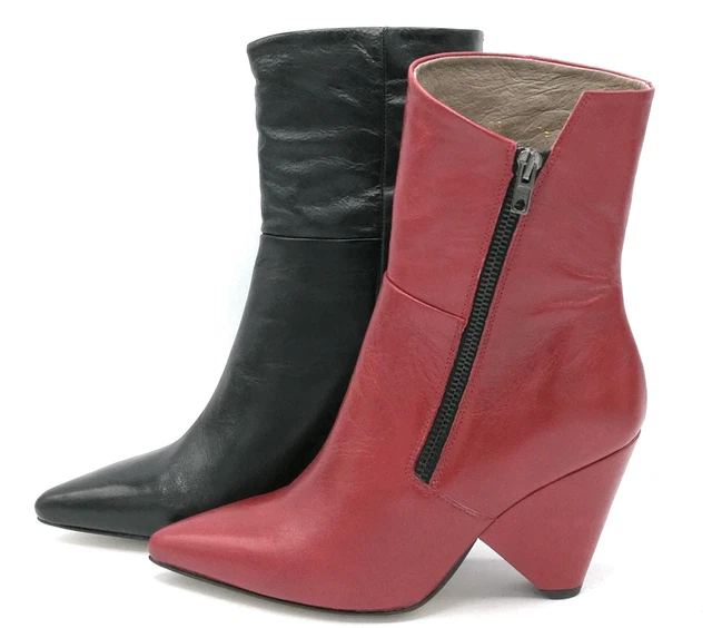 Bottines Marks & Spencer Talon Bloc - Daime Rouge, Taille UK 6 (EU 39), Double Fermeture éclair