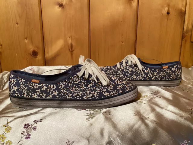 Keds Champion Blue White Floral Canvas Sneakers Shoe Women's 9.5 Taylor Swift