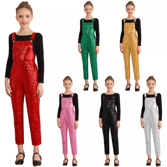 Kids Girls Bodysuit Funky Jumpsuits Sparkly Overalls Christmas Leotard Hippe 2