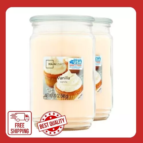 Mainstays Vanilla Scented Single-Wick Large Glass Jar Candle, 20 oz., 2-Pack