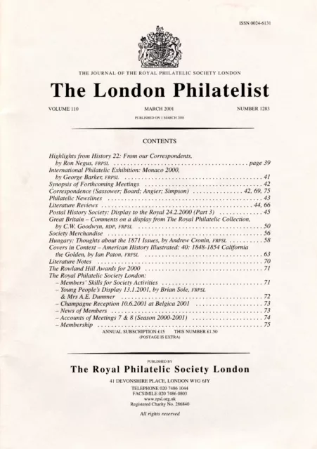 The London Philatelist, Volume 110, March 2001