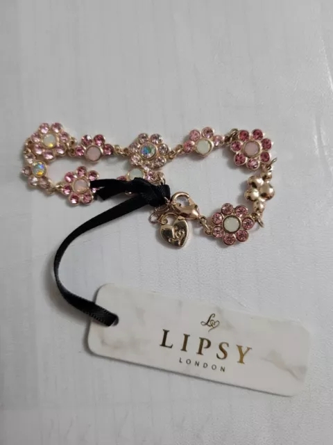 Lipsy London Rose Gold Plated And Pink Crystal Bracelet New With Tags