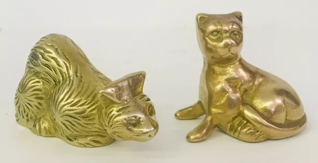 Vintage Brass Cat Figurines Set of 2 Sleeping & Sitting Cat Lover Collector