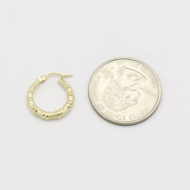 5/8& MINI DIAMOND Cut Bamboo Hoop Earrings Real 10K Yellow Gold $82.49 ...