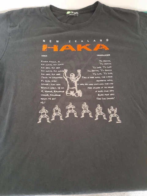 mens large new zealand shirt Haka translation education rugby kiwi label