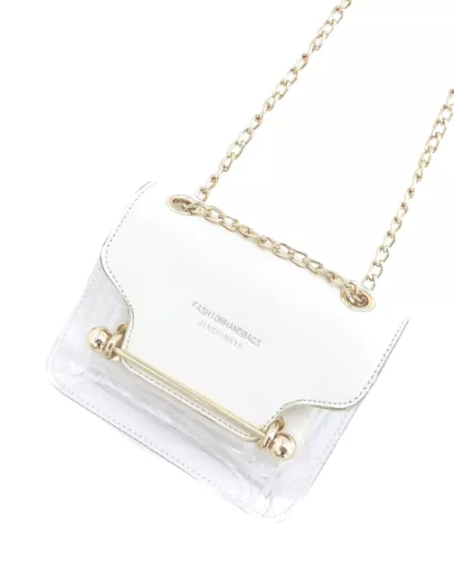 Cute White and Clear Transparent Small Chian Crossbody Bag With Inner Pouch 3