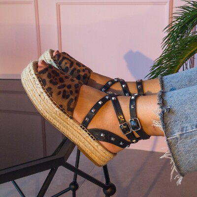 Amazon Moda Donna Scarpe Scarpe con plateau Sandali con plateau Similpelle Nera Espadrillas con Plateau e Cinturino alla Caviglia Listilla 39,5 