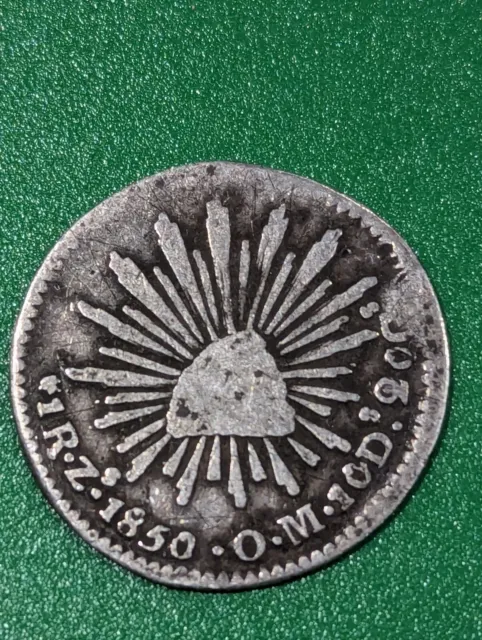1850 Zs OM Mexico 1 Real Silver Coin, Zacatecas