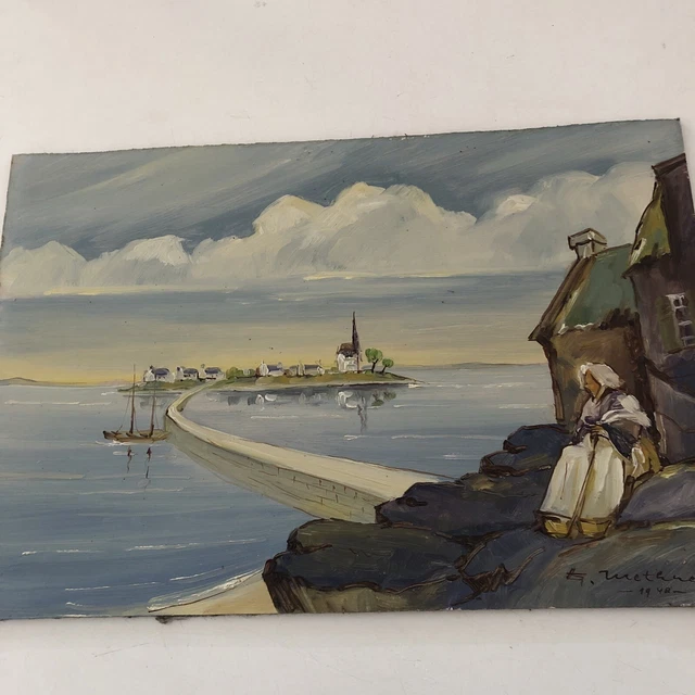 Ancienne huile sur Panneau tableau signé daté de 1948