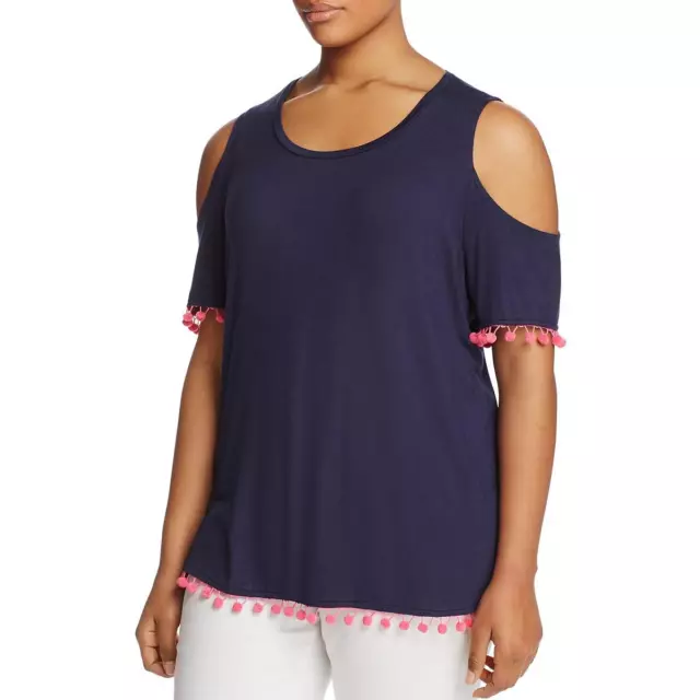 Alison Andrews Womens Pom Pom Trim Cold Shoulder Casual Top Shirt Plus BHFO 1657
