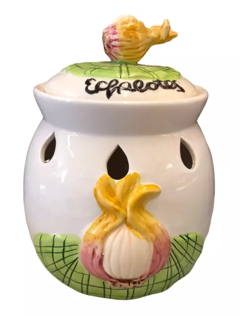 BARATTOLO PORTA CIPOLLA Aglio In Ceramica Decorata Con Coperchio Altezza Cm  21 EUR 14,99 - PicClick IT