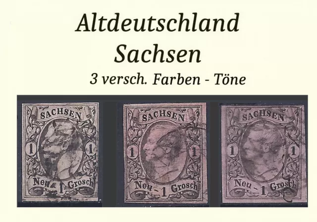 Altdeutschland Sachsen Lot mit 3 schönen Marken MiNr. 9 - Farben - Töne