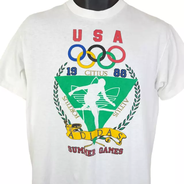 Adidas Olympics T Shirt Vintage 80s 1988 Summer Games Seoul Trefoil Size Medium