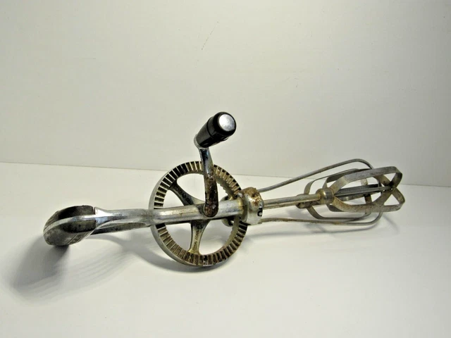 Vintage Ekco Best Egg Beater Hand Held Crank Mixer Stainless Steel USA Black #K