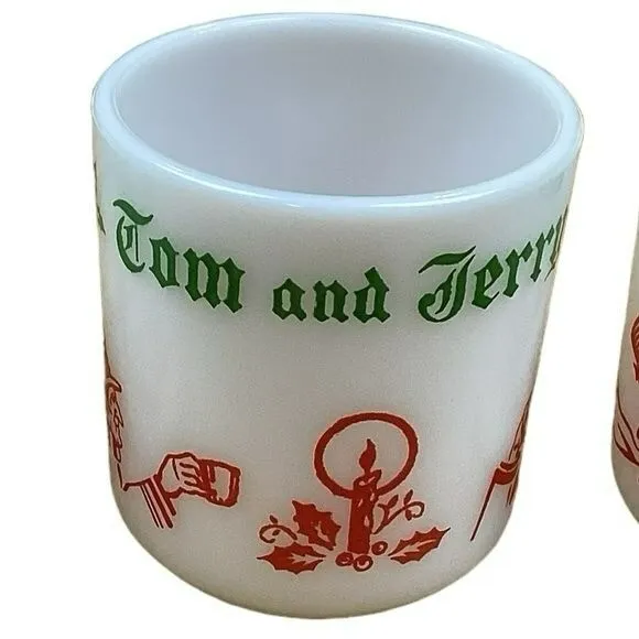 Vintage Tom & Jerry Christmas 3pc Milk Glass Mugs